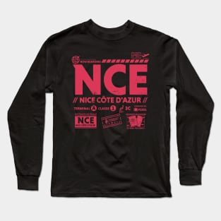 Vintage Nice Cote d'Azur NCE Airport Code Travel Day Retro Travel Tag France Long Sleeve T-Shirt